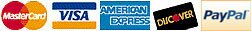 We accept Visa, Mastercard, Discover, American Express, Paypal, Money Orders, Personal Checks